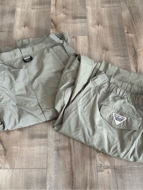 TWO Columbia PFG Ripstop Cargo Pants Convertible Green Khaki 2XT 34L Nylon